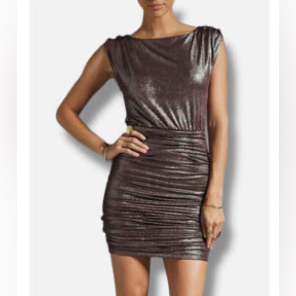 Alice + Olivia Alisha Purple Ruched Shimmering  Sleeveless Mini Dress 6